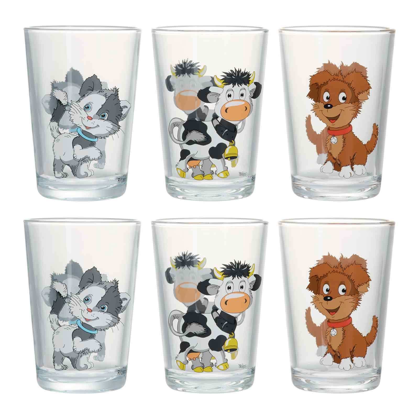 Ritzenhoff & Breker Kinderbecher Hoftiere Kindergläser 205 ml 6er Set, 6-tlg., Glas