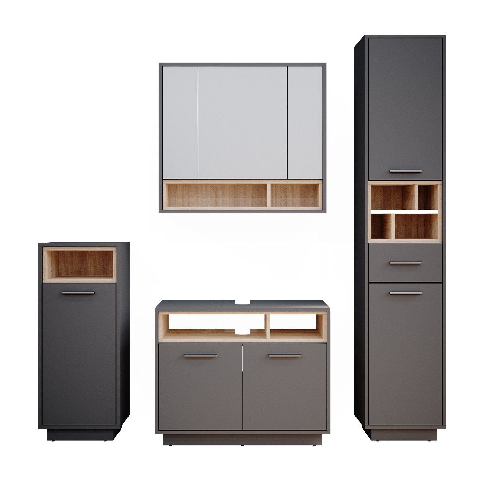 Vicco Badmöbel-Set Beatrice, Anthrazit/Sonoma, 4 Teile, günstig online kaufen