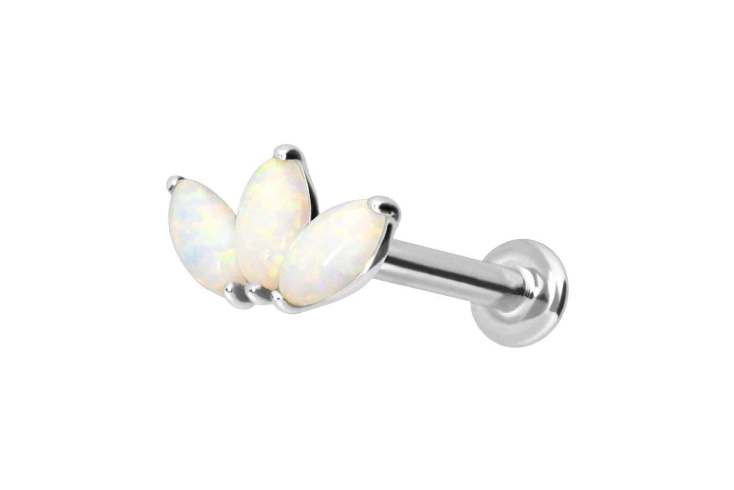 Piercing-Set 14 Karat Gold Labret mit Innengewinde LOTUSBLÜTE + SYNTHETISCHE OPALE