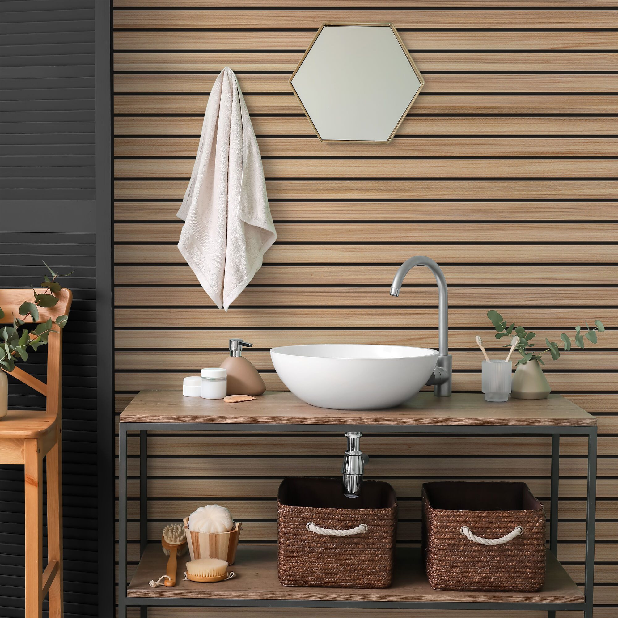 Schulte Badrückwand DecoDesign Dekor, (1-tlg), 100x210 cm, Lärche Japandi, Wandverkleidung, Duschrückwand