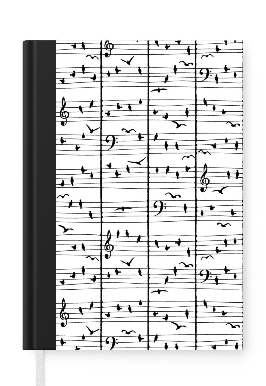 MuchoWow Notizbuch Muster - Vogel - Musik, Journal, Merkzettel, Tagebuch, Notizheft, A5, 98 Seiten, Haushaltsbuch
