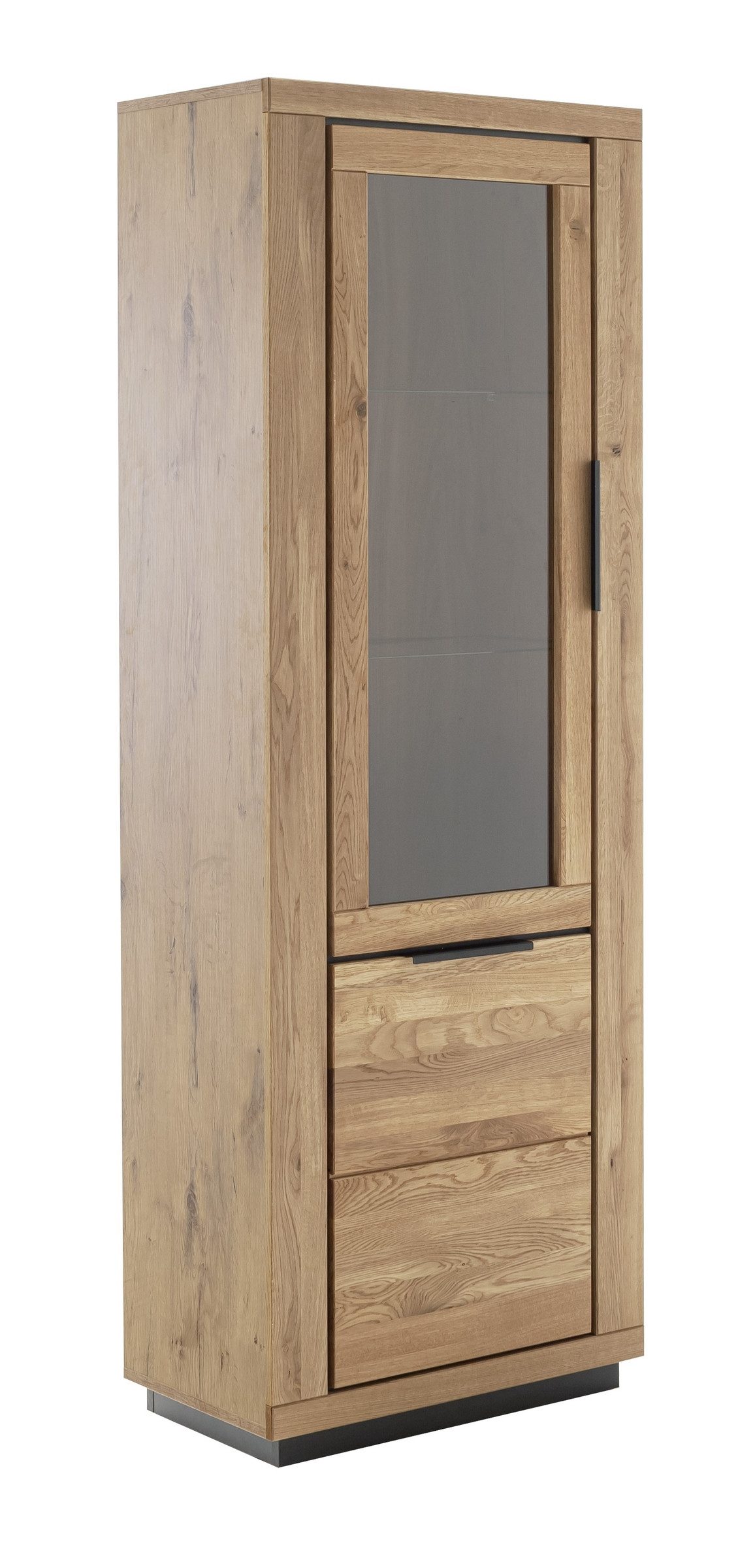 freiraum Vitrine GRENO in natur geölt, Wildeiche teilmassiv - 72x200x40cm (BxHxT)