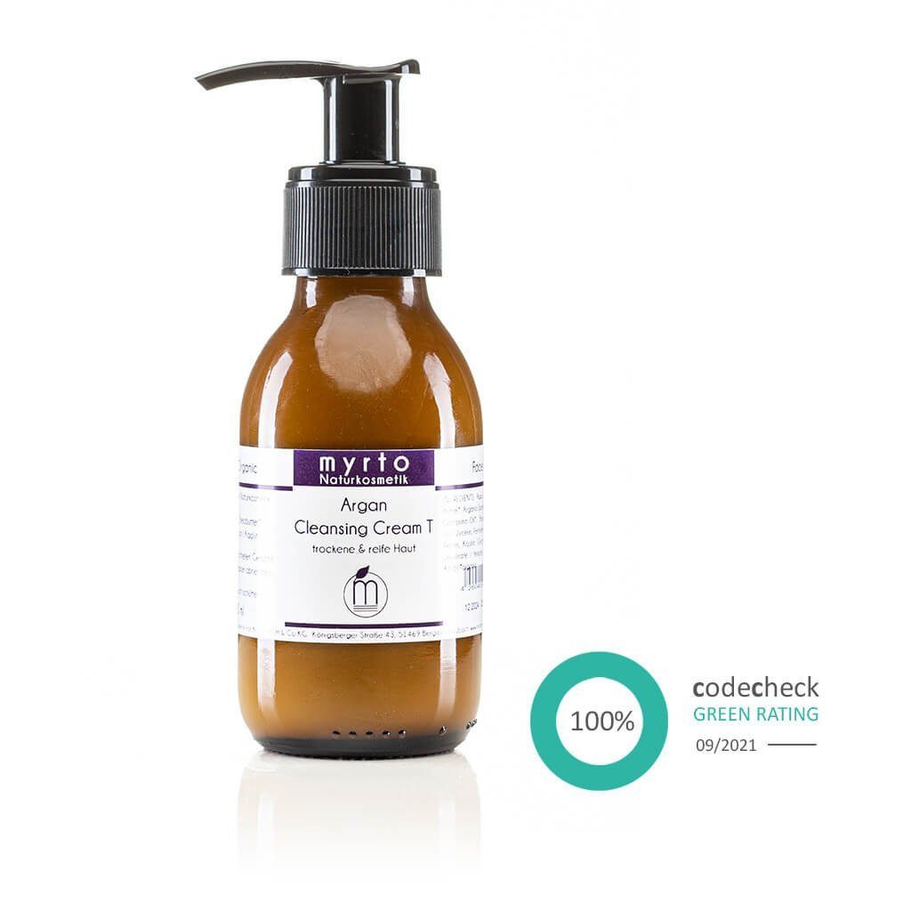 myrto Naturkosmetik Gesichts-Reinigungscreme Bio Argan Cleansing Cream T - für trockene und reife Haut, tensidfreier Cleanser, löst Schmutzpartikel und Make-up, Glasflasche
