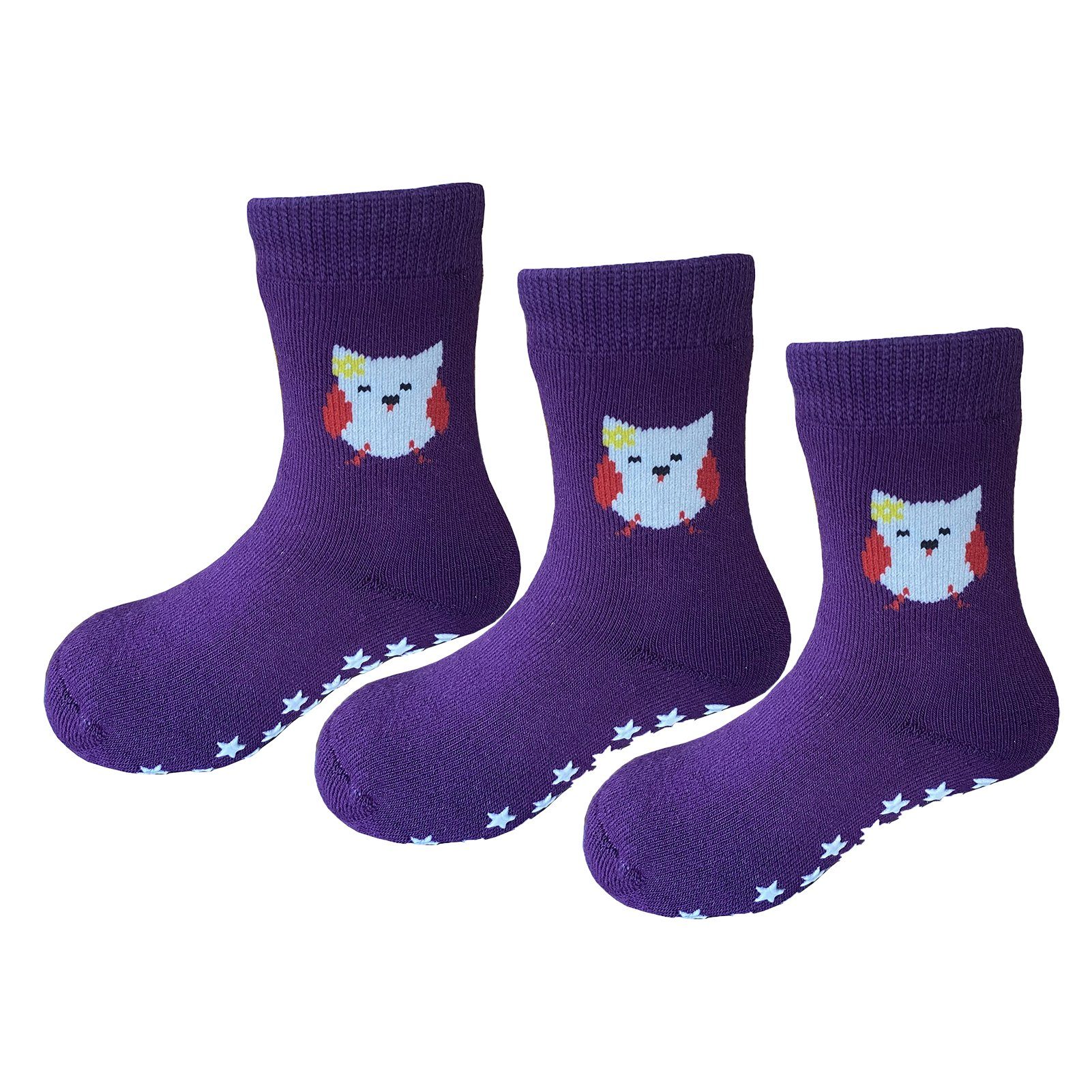 Yalion Langsocken Kinder Baby socken (3 Paar) Anti Rutsch Socken für Jungen Mädchen (Set, 3-Paar, 3 Paar) Rutschfeste Sternen-Noppen