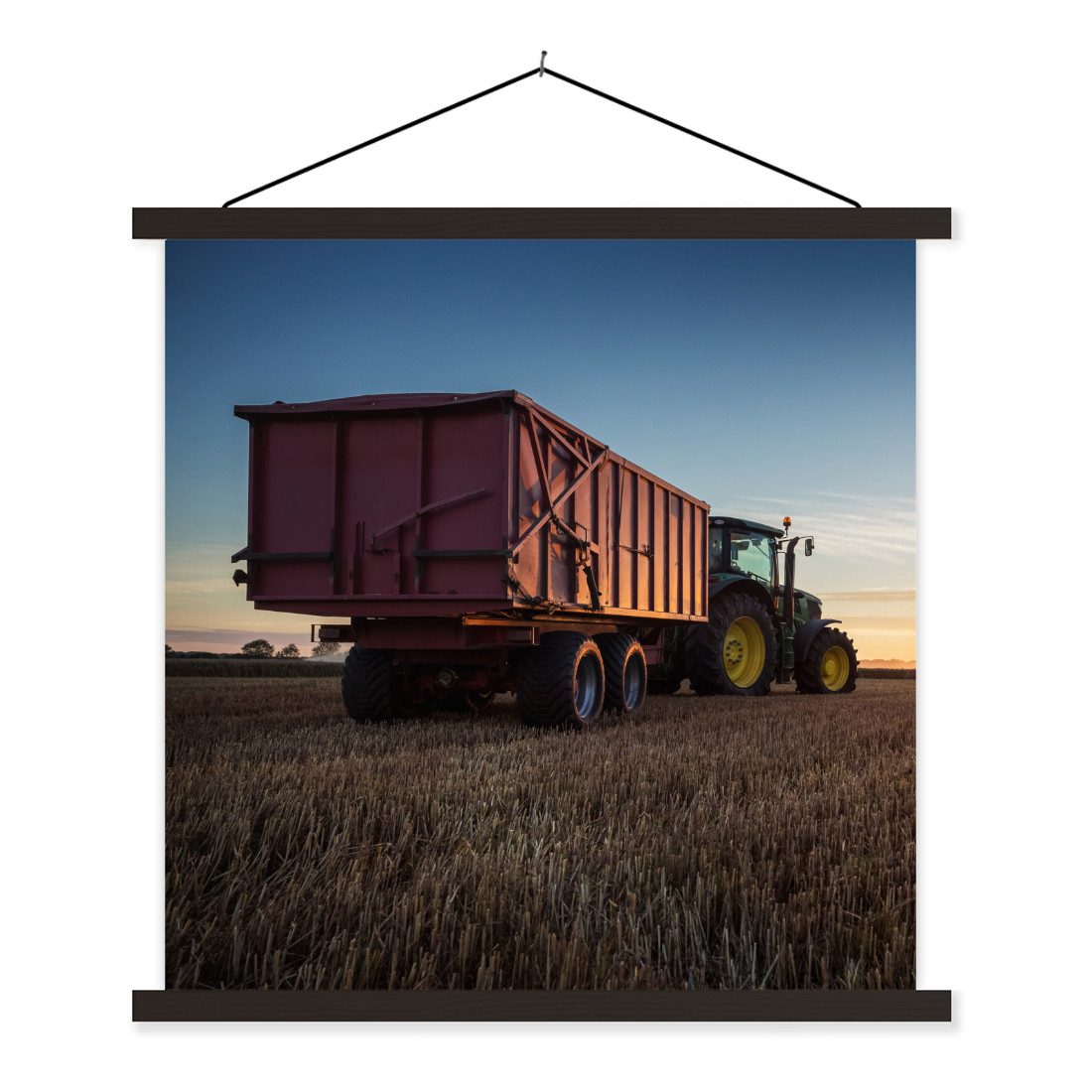 Poster Traktor - Grün - Sonnenuntergang - Horizont - Grün - Landleben