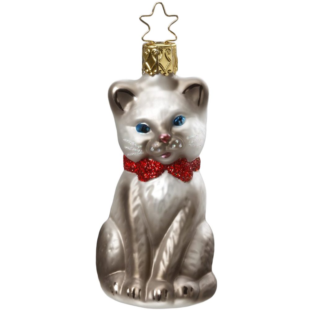 INGE-GLAS® Christbaumschmuck Schmusekätzchen grau 8,5cm (1-tlg), mundgeblasen, handbemalt