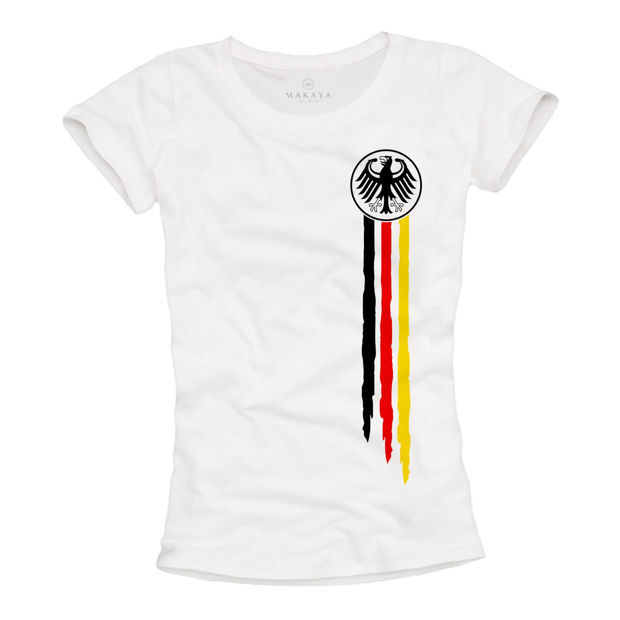 MAKAYA Kurzarmshirt Damen Trikot Deutschland Flagge EM WM T Shirt Fußball Top (Schwarz, Weiß, S, M, L, XL) aus Baumwolle