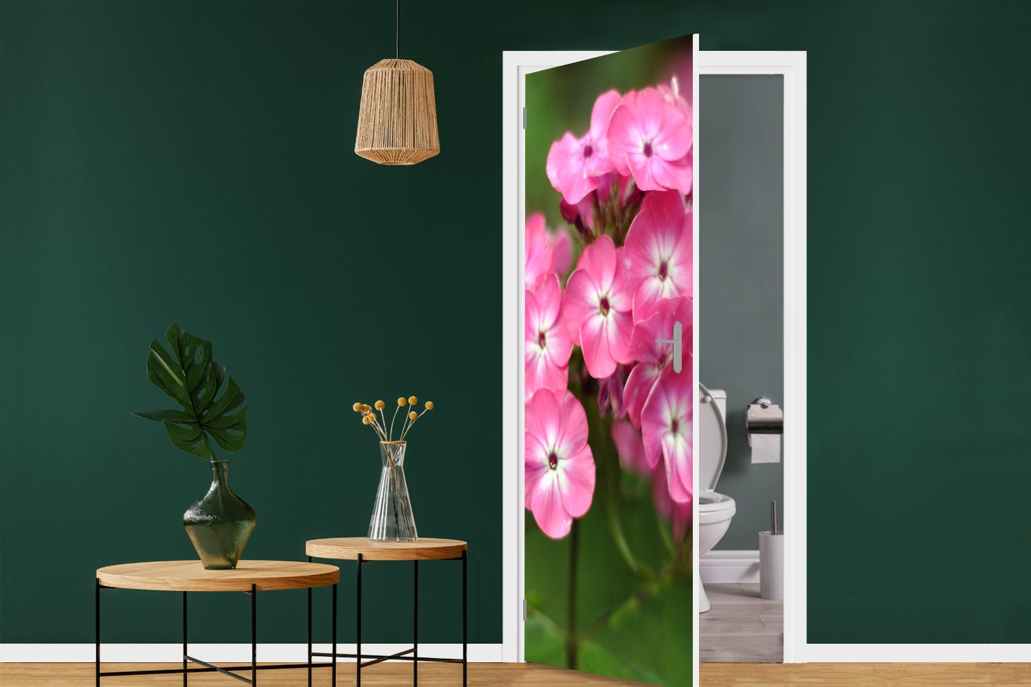 Türaufkleber, Türtapete grünem St), Fototapete Schmetterlinge Hintergrund, Tür, mit 75x205 MuchoWow Rosa (1 bedruckt, cm Matt, für