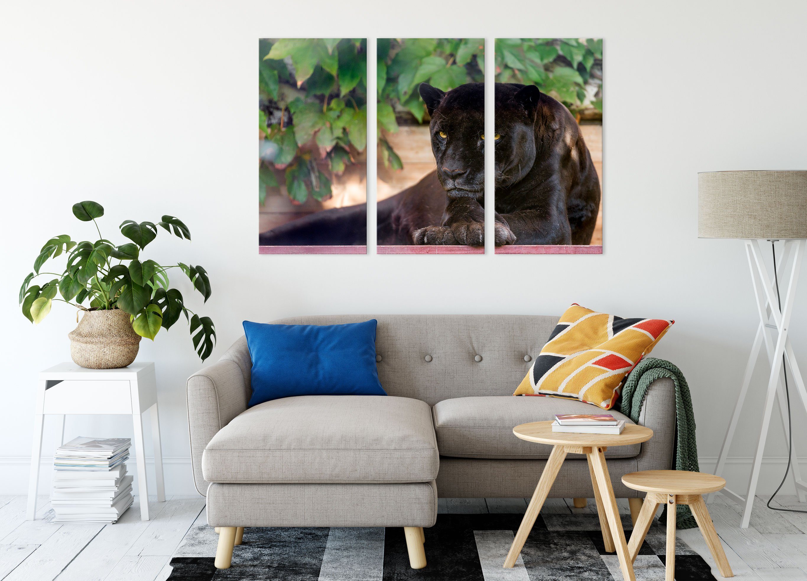 schwarzer schöner 3Teiler inkl. fertig bespannt, Panther schwarzer schöner Leinwandbild Zackenaufhänger (1 (120x80cm) St), Pixxprint Panther, Leinwandbild