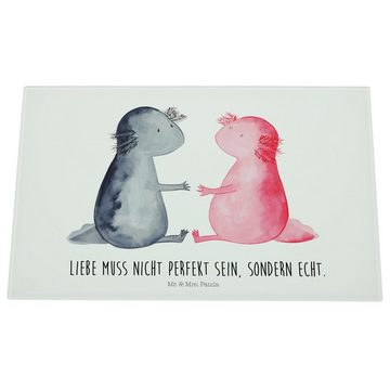 Mr. & Mrs. Panda Servierbrett Axolotl Liebe - Weiß - Geschenk, große Liebe, Lurch, Ehemann, glückli, Premium Glas, (1-St)