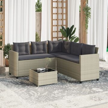 vidaXL Gartenlounge-Set Gartensofa in L-Form mit Tisch und Kissen Hellgrau Poly Rattan, (1-tlg)