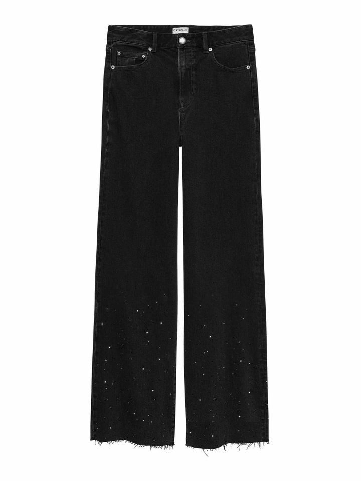 Loose-fit-Jeans - Loose Fit Jeans mit Metallischen Strasssteinen