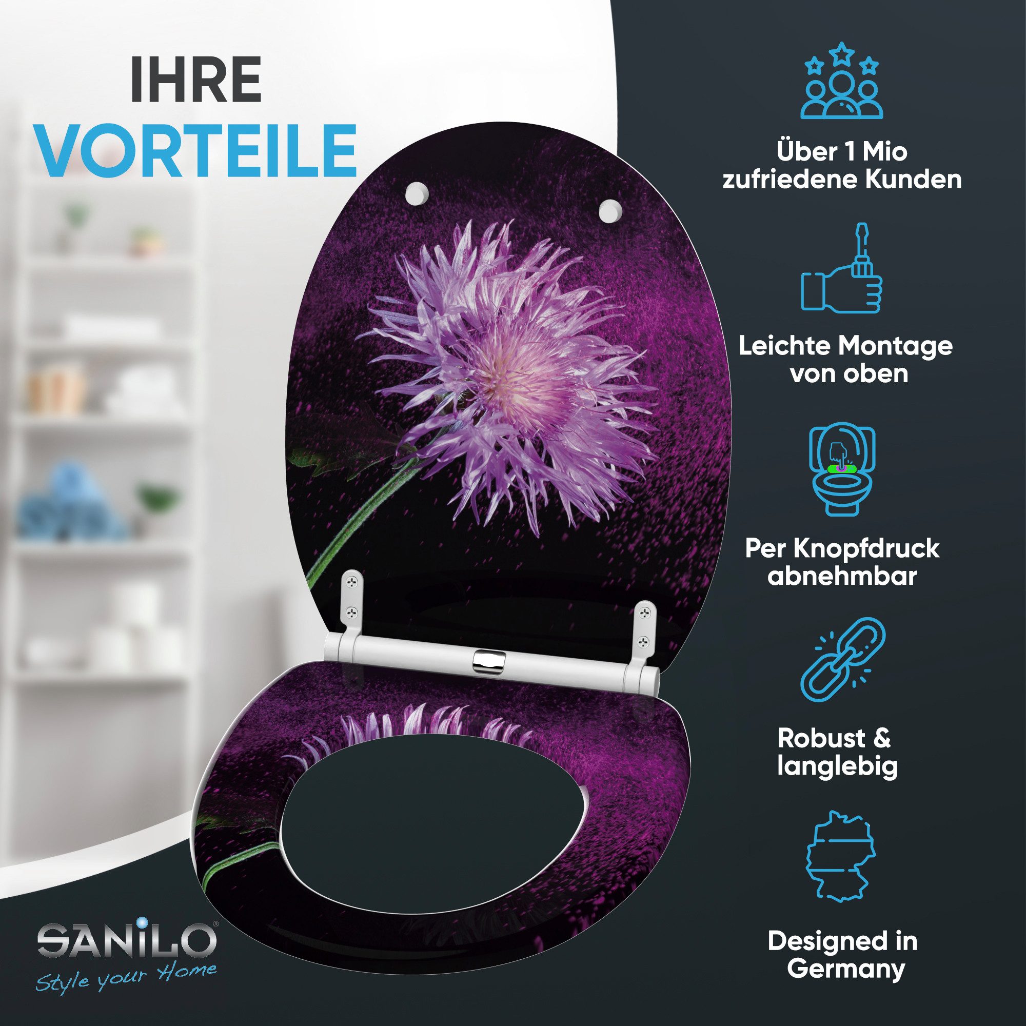 Sanilo WC-Sitz Purple Dust mit Absenkautomatik & Quick Release, Premium Toilettendeckel, abnehmbar, leichte Montage von oben