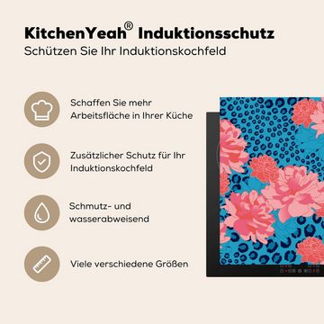 MuchoWow Herdblende-/Abdeckplatte Muster - Dschungel - Blume - Leopardenmuster, Vinyl, (1 tlg), 59x51 cm, Induktionsschutz, Induktionskochfeld, Ceranfeldabdeckung