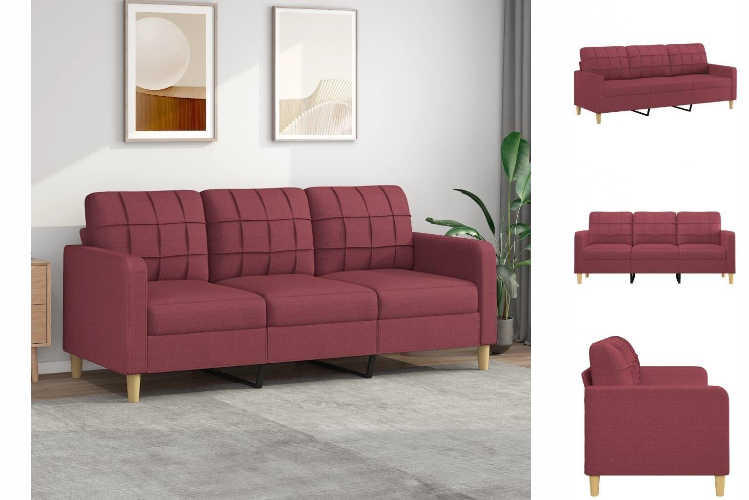 vidaXL Sofa 3-Sitzer Sofa Couch Möbel Weinrot 180 cm Stoff