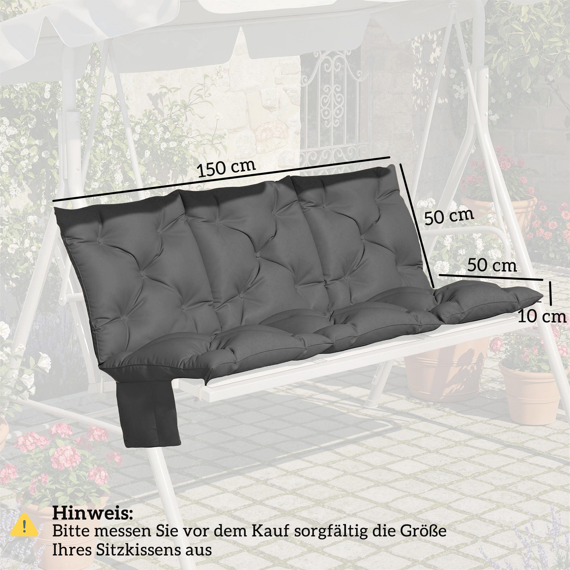 Outsunny Bankauflage Sitzkissen mit Rückenlehne, (Bankkissen, 1 St., Sitzauflage), wasserabweisend, UV30+ Schutz, Seitentasche, 8 Bänder