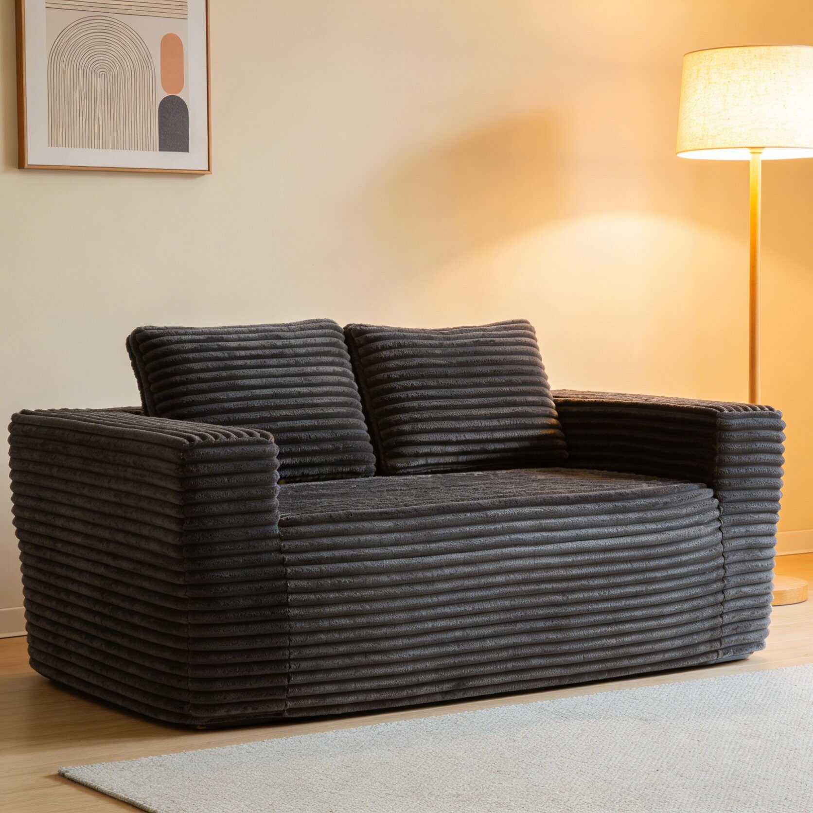 OKWISH Sofa Loungesofa, 2-Sitzer Bodensofa, Boneless Deep-Seat Sofa aus weichem Cordstoff, ohne Montage, ideal für Wohnzimmer, Schlafzimmer, Büro und kleine Wohnungen