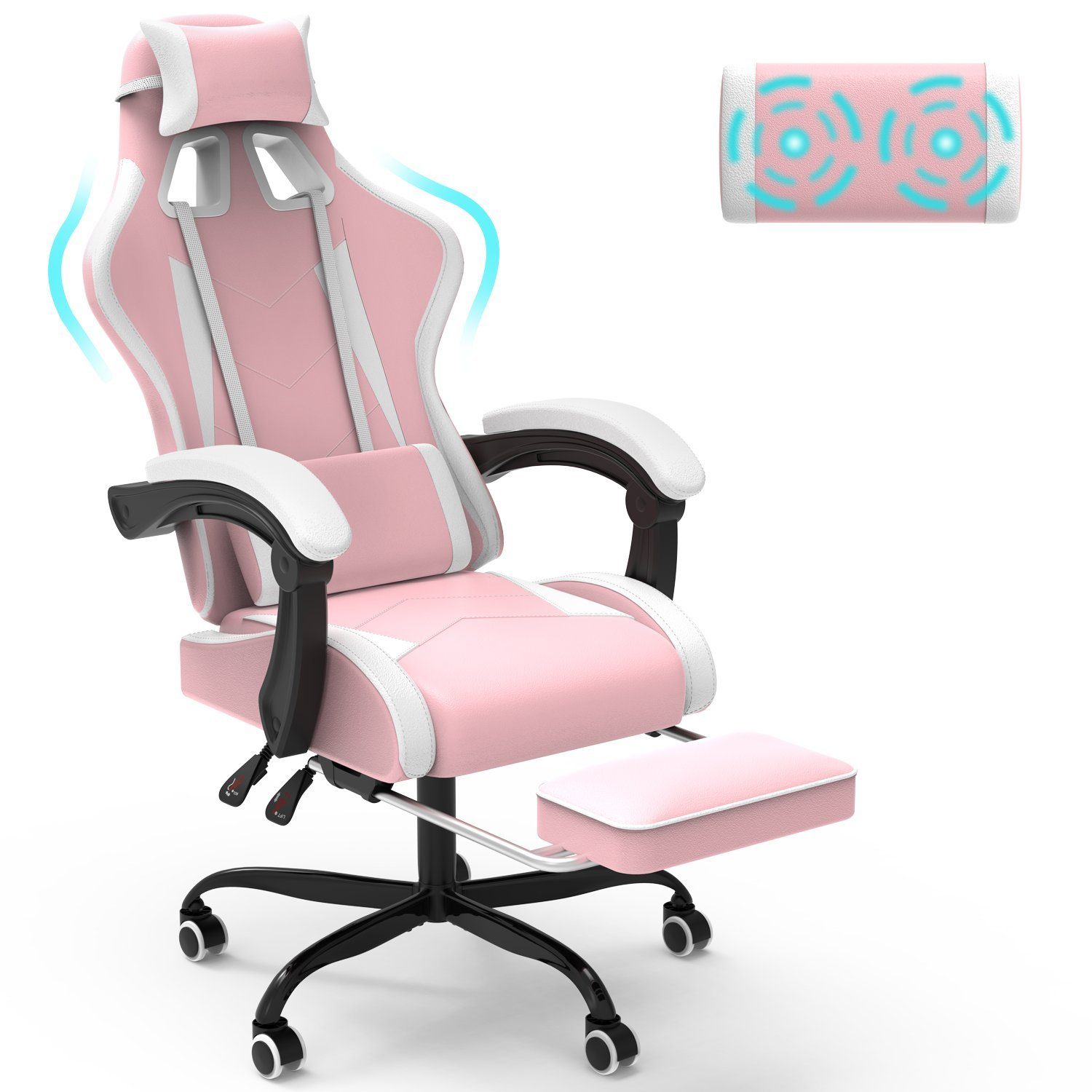 GUNJI Gaming Chair Massage Gaming Stuhl mit Fußstütze, 90-135° Rückenlehne einstellbar