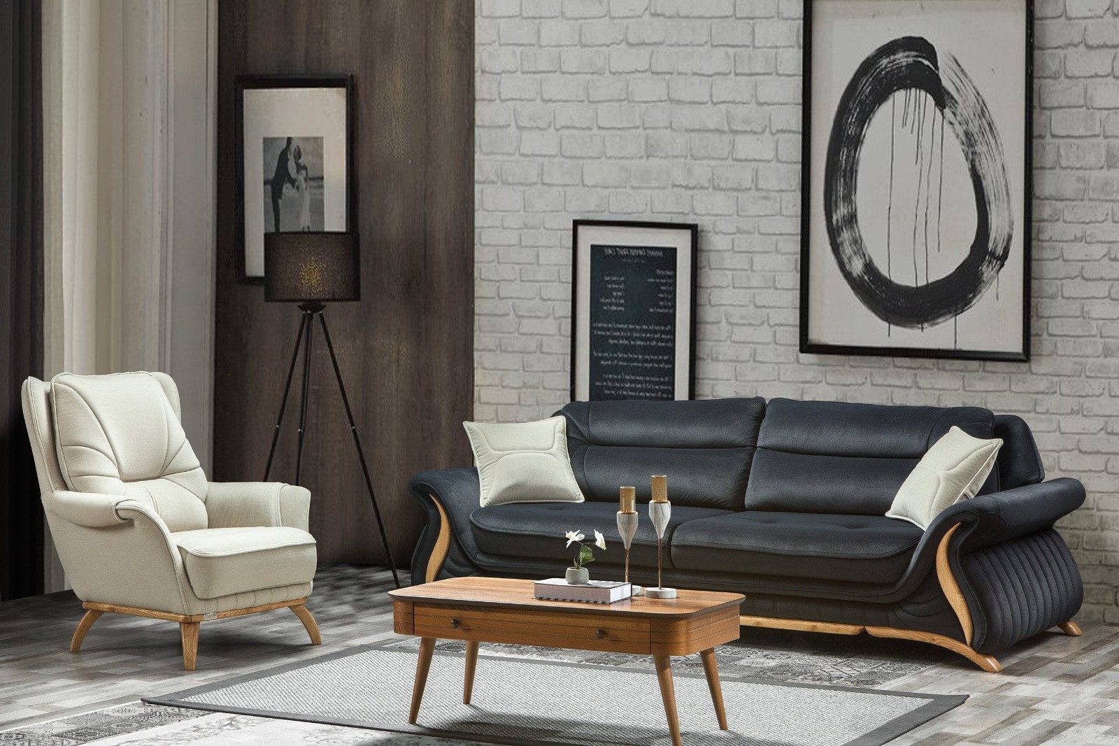 Polsterei Marya Polstergarnitur Damla : 3+3-Sitzer Sofa + 1 Sessel, (Bringen Sie mit dem stilvollen Set DAMLA, bestehend aus einem großzügigen 3+3-Sitzer Sofa und komfortablen Sesseln, Eleganz und Gemütlichkeit in Ihr Wohnzimmer., 3-tlg., Hochwertige Materialien, sorgfältige Verarbeitung und modernes Design), Höchster Sitzkomfort & langlebige Qualität