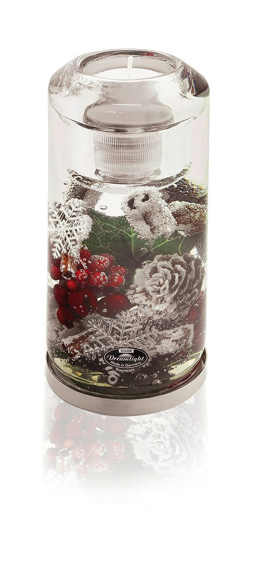GILDE Dekoobjekt Teelichtleuchter LED Winterzauber Glas Braun Rot günstig online kaufen