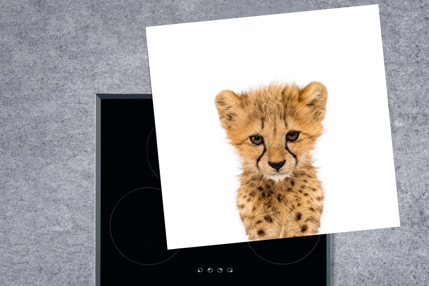 küche Herdblende-/Abdeckplatte - - Mädchen, - - Tiere Arbeitsplatte für 78x78 Ceranfeldabdeckung, Vinyl, tlg), Leopard (1 Kinder cm, Junge MuchoWow