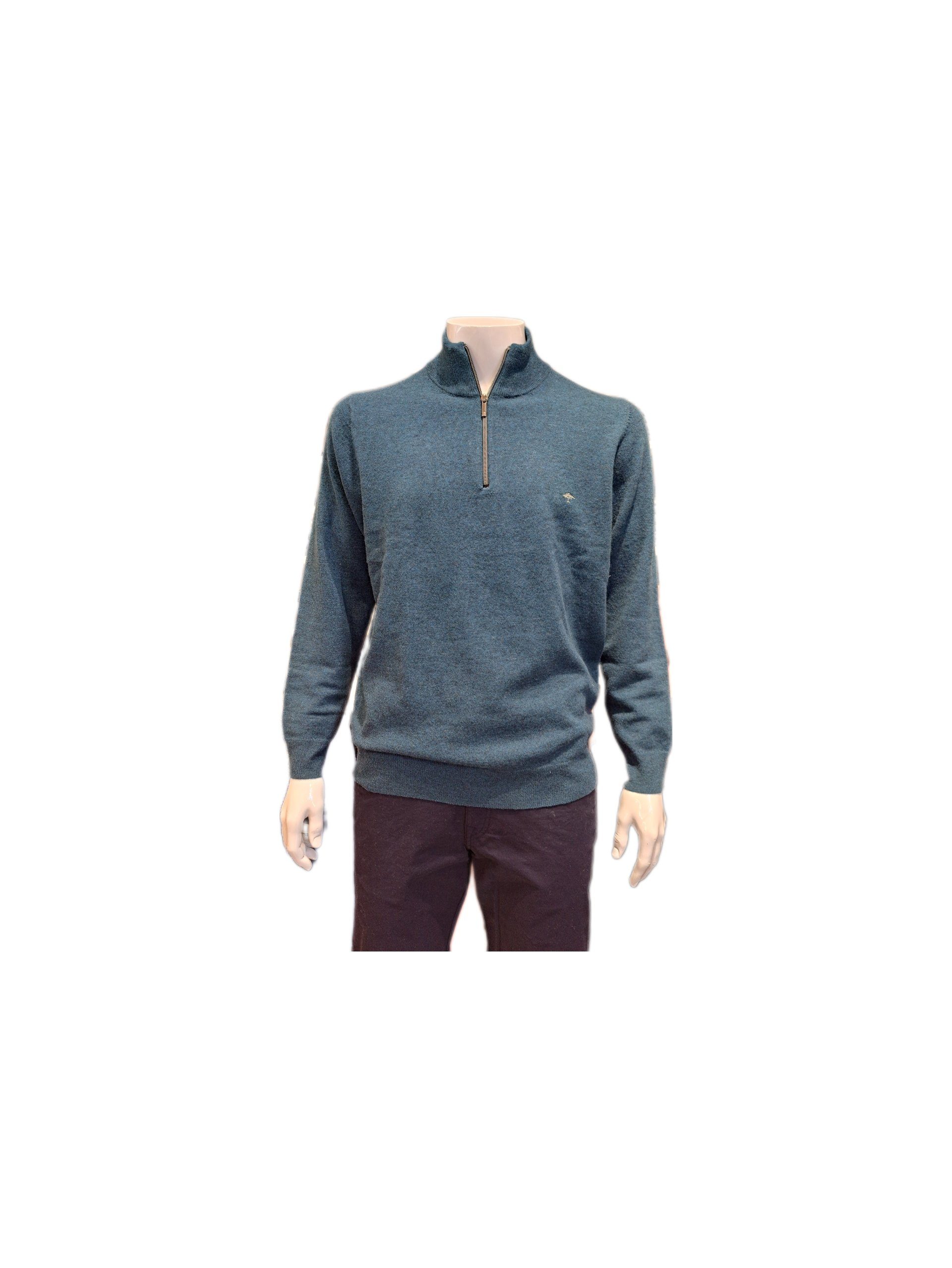 FYNCH-HATTON Troyer Fynch Hatton Herren Zip Troyer Strickpullover blau mit Stehkragen