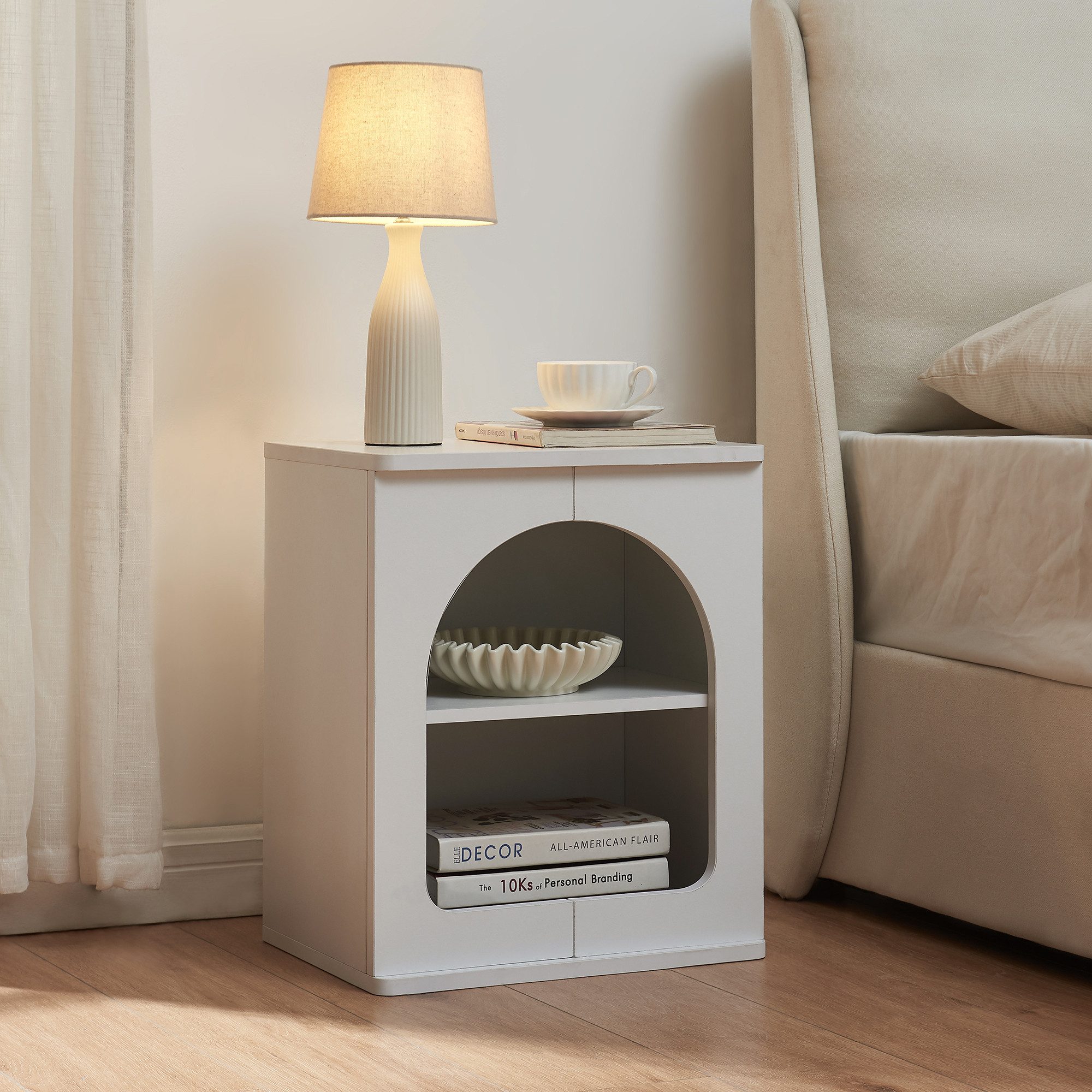 en.casa Nachttisch, »Trorhun« mit 2 offenen Fächern 48x40x30 cm Weiß günstig online kaufen