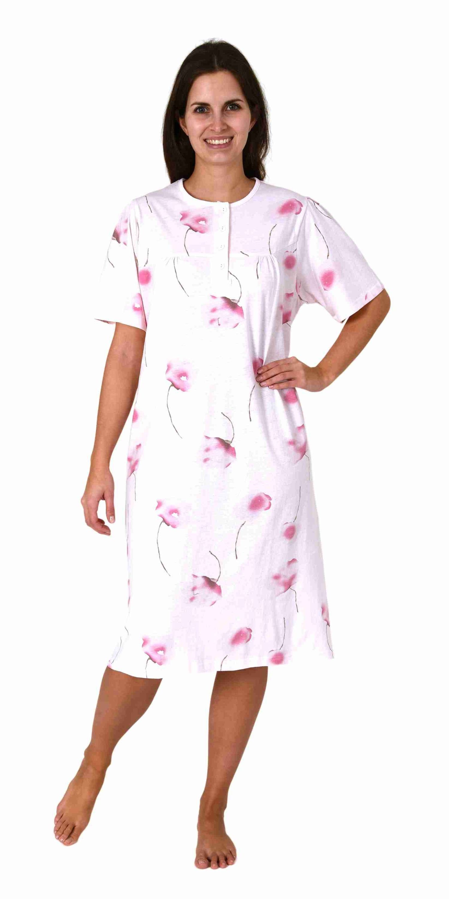 Normann Nachthemd Elegantes frauliches Damen kurzarm Nachthemd mit Knopfleiste am Hals rose