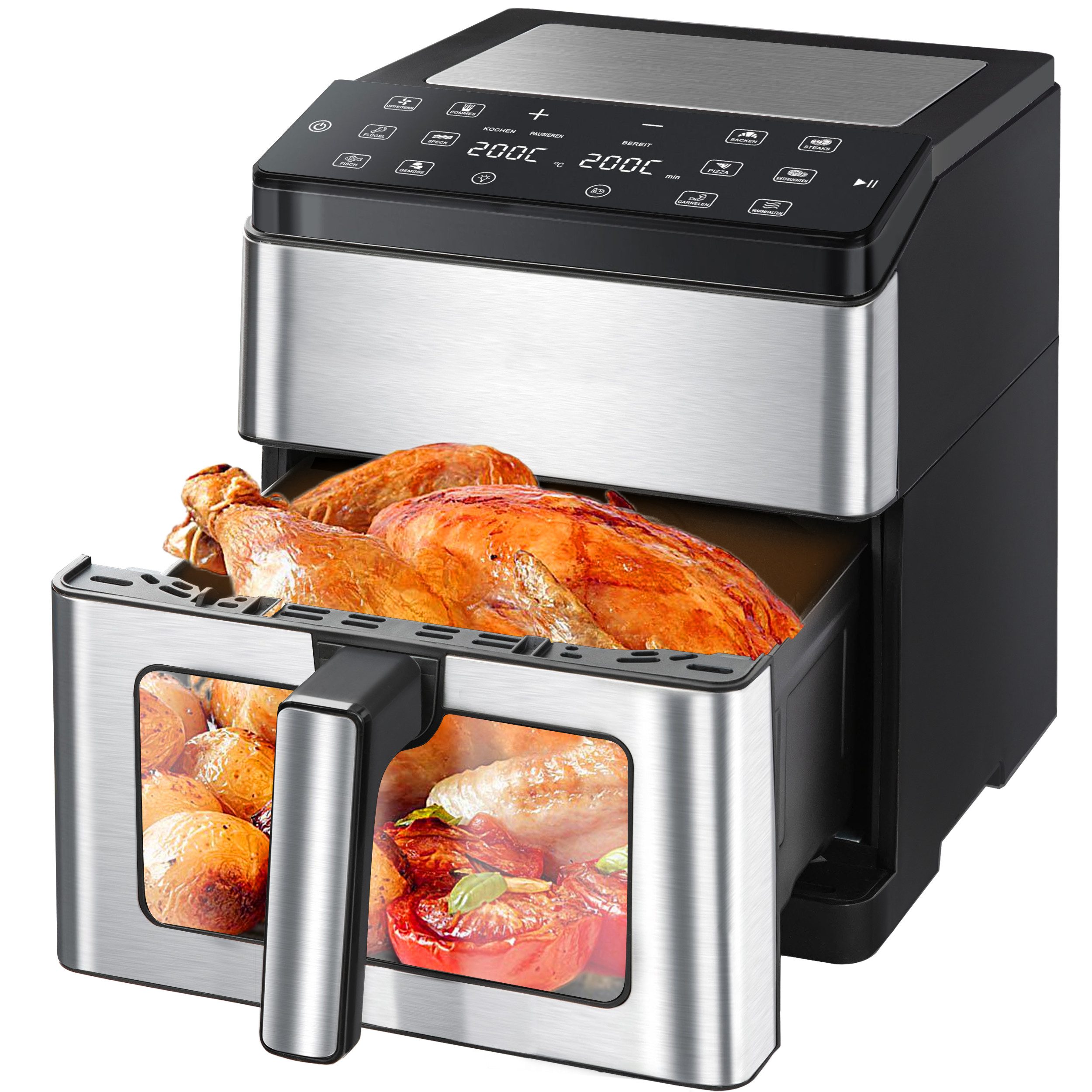 MIUI Heißluftfritteuse XL Airfryer 8 L mit LED-Display – 1800 W & 12 Kochprogramme, 1800 W, Knusprig, schnell & gesund – 360° Heißluft für fettarme Mahlzeiten!