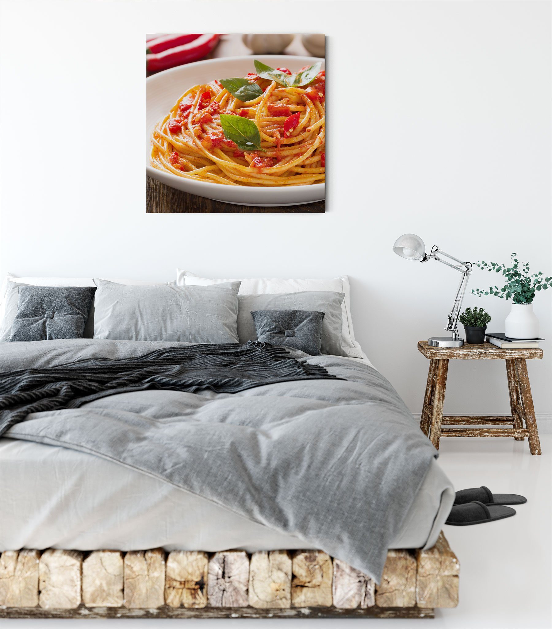 Leinwandbild inkl. Rustikale Zackenaufhänger (1 Leinwandbild bespannt, Spaghetti italienische fertig italienische Pixxprint Spaghetti, Rustikale St),