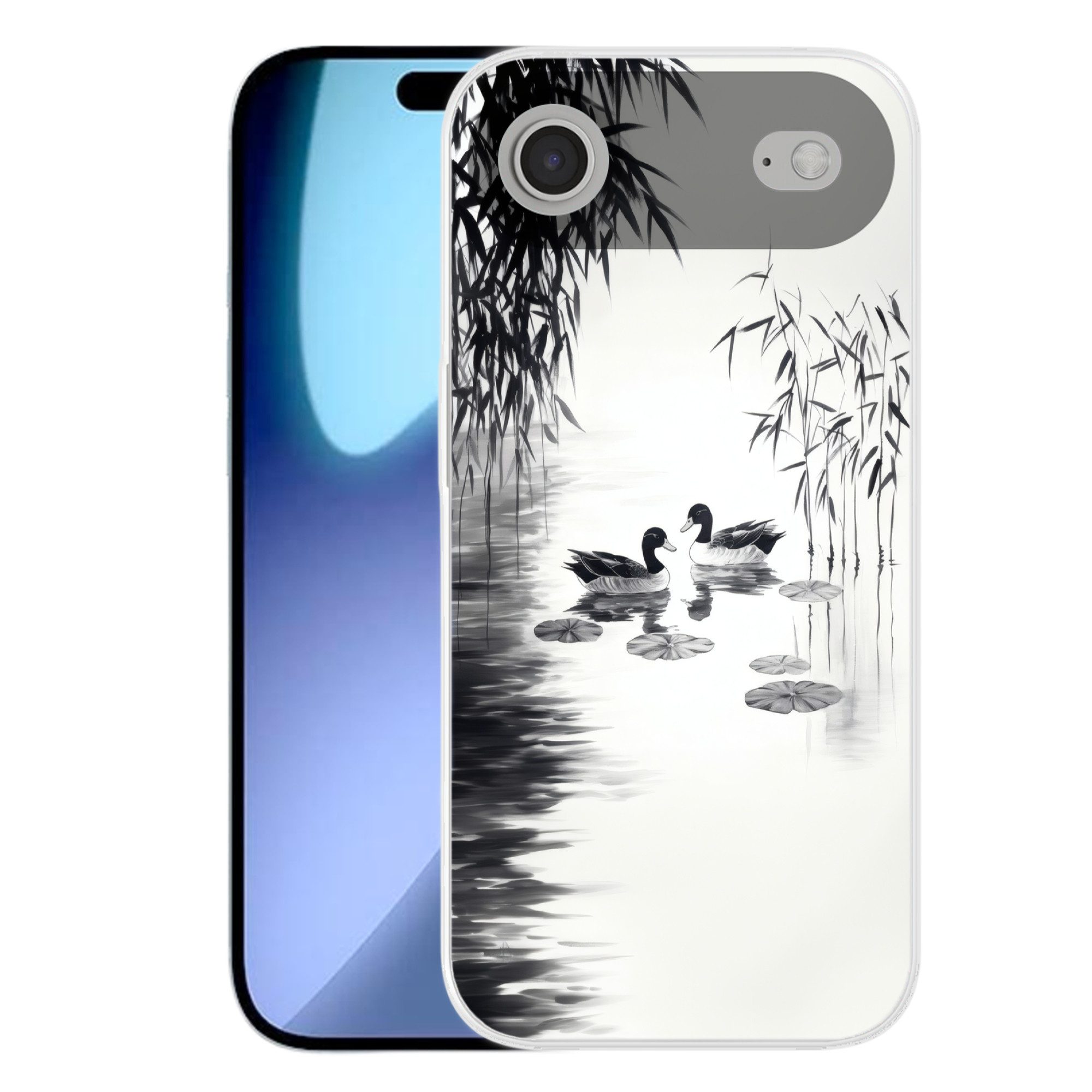 MuchoWow Handyhülle für Apple iPhone Air Enten - Seerosen - Schilf - Schwarz, Smartphone-Bumper, Print, Handy Schutzhülle Dünn