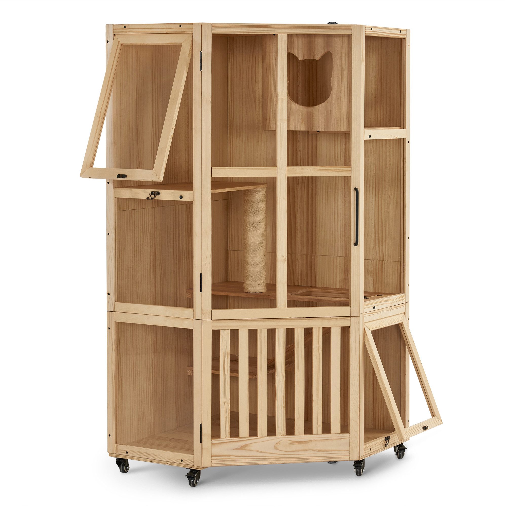 Lovupet Tierhaus Lovupet Katzenhaus Katzenvilla CT96D, 80x80x158 cm, mit Rädern Mobil, Holz, Indoor