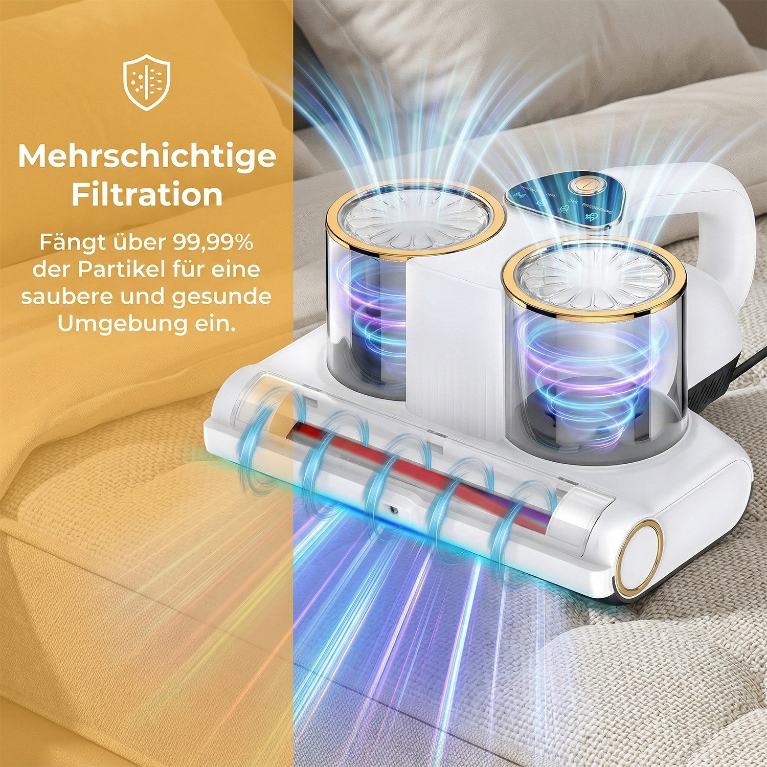 AKKEE Matratzenreinigungsgerät Milbensauger für Matratzen, Milbensauger mit UV-Licht 16KPA Absaugung, 500 W, entfernt 99,9% Bakterien, Staub-Milben, Allergene