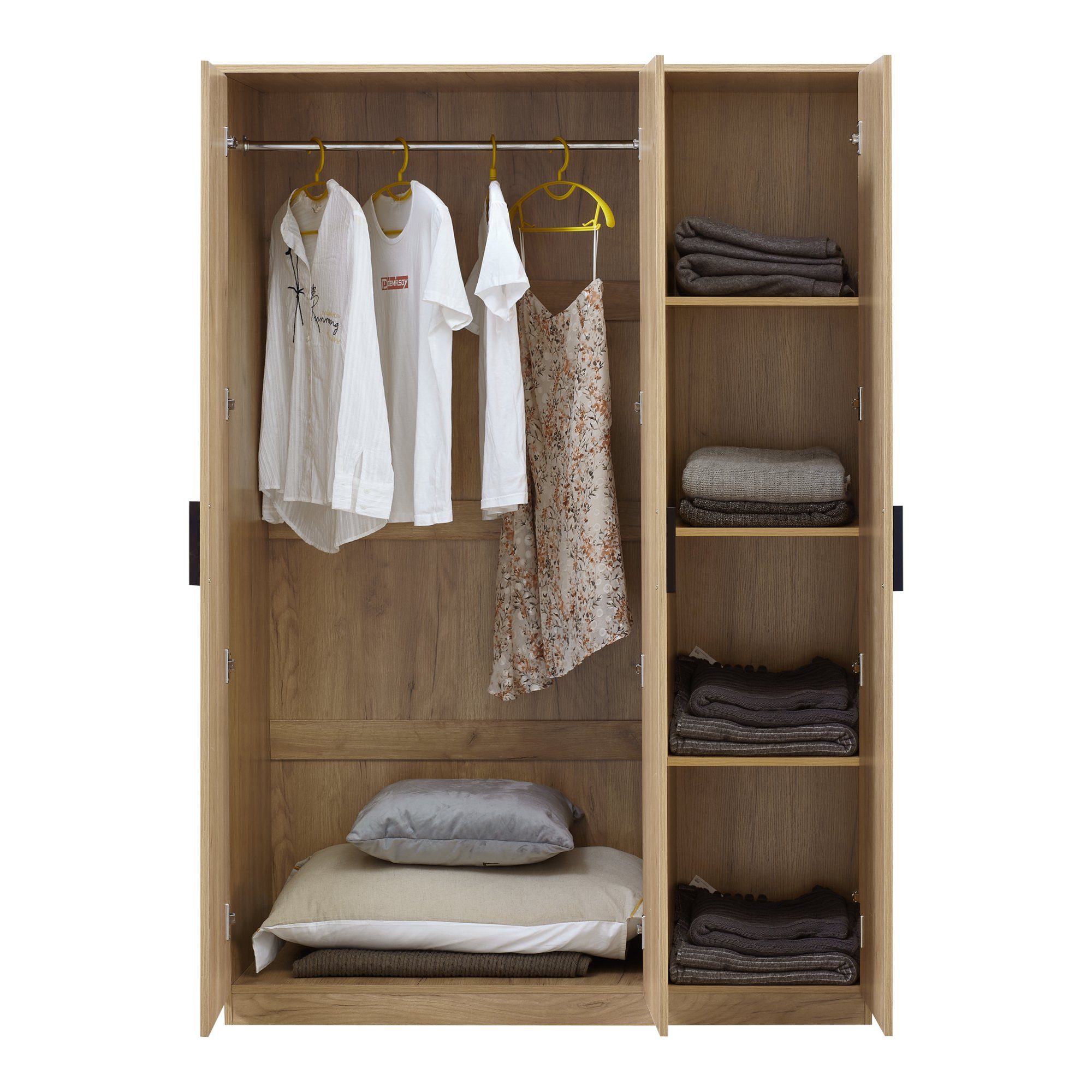 en.casa Kleiderschrank »Eiselfing« 3 Türen, 1 Stange, 4 Fächer 176x120x52 cm Eiche