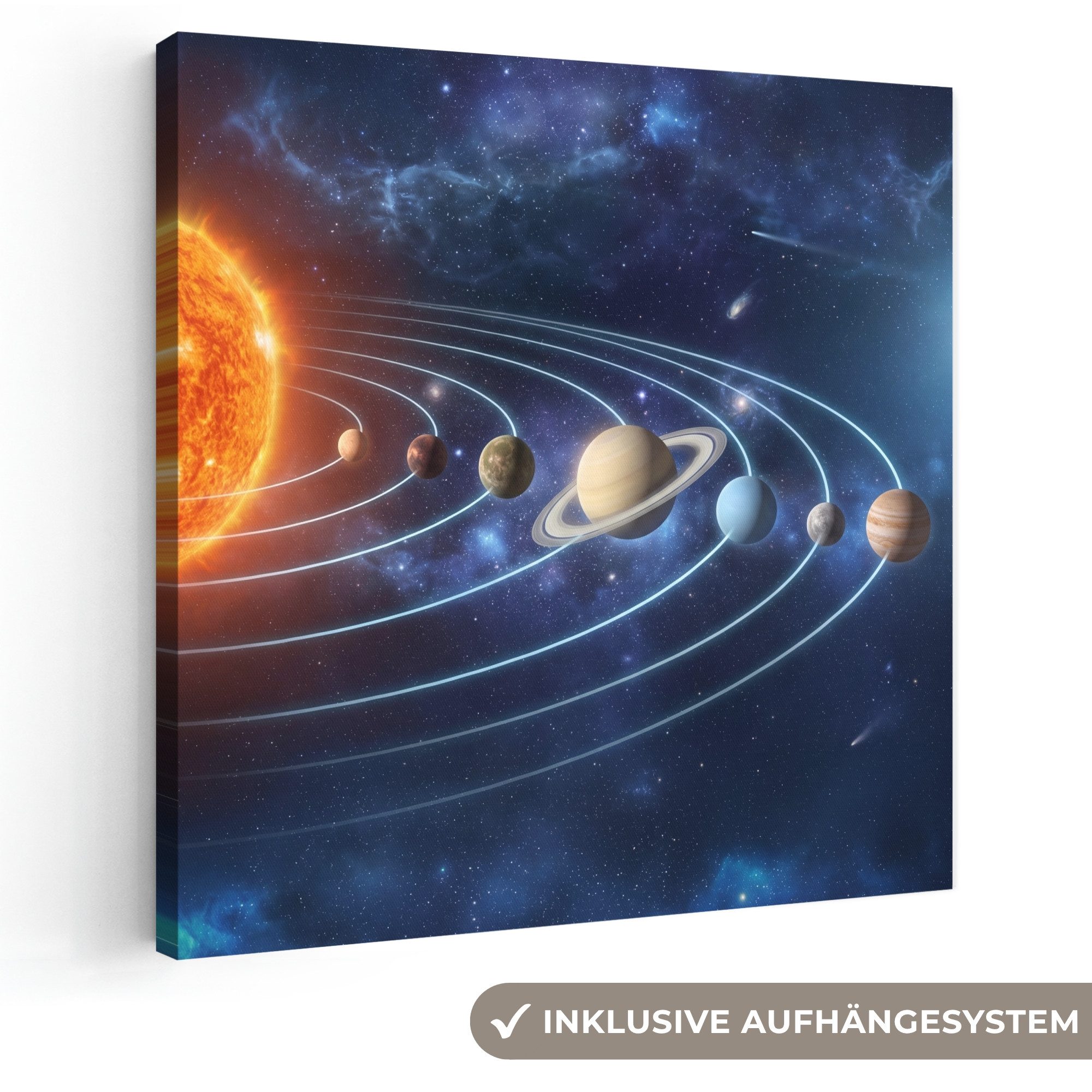 OneMillionCanvasses® Leinwandbild Weltraum - Sonnensystem - Blau, Fotodruck (1 St), Wandbild, Deko Schlafzimmer Wohnzimmer Flur 20x20 cm