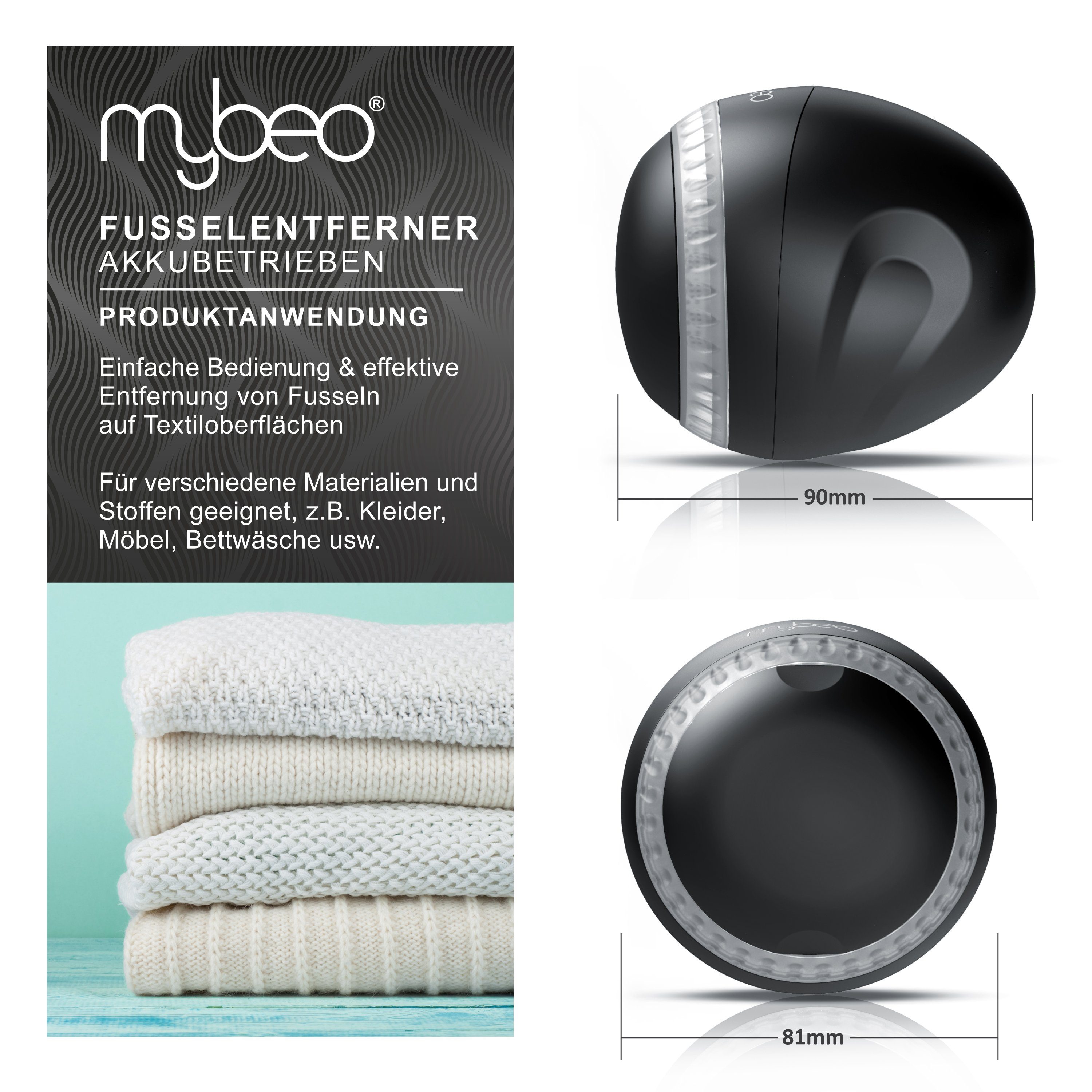 MyBeo Fusselrasierer elektrischer Fusselentferner mit Akku, wiederaufladbar, inkl. USB Ladekabel, für Verschiedene Stoffe
