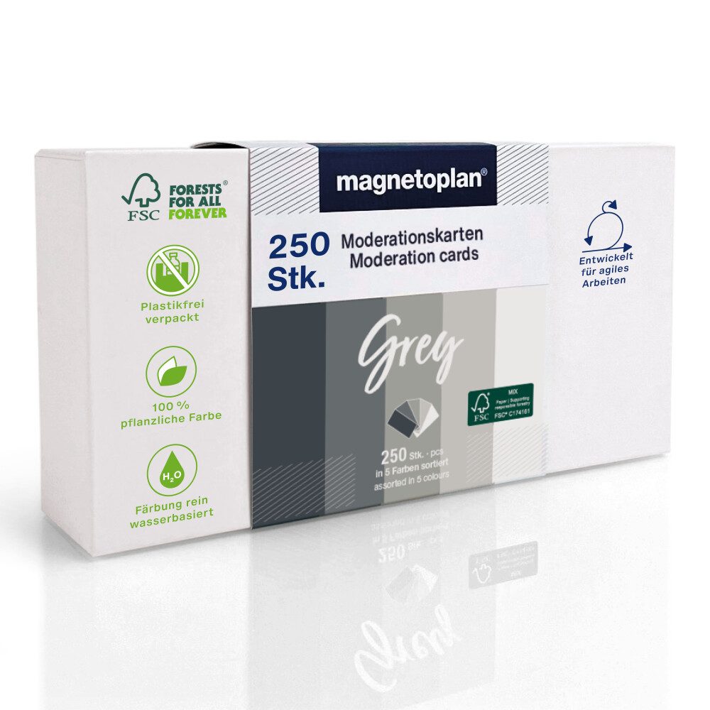 magnetoplan® Moderationskoffer Magnetoplan Moderationskarten 200x100mm - Set "Grey" - 250Stk