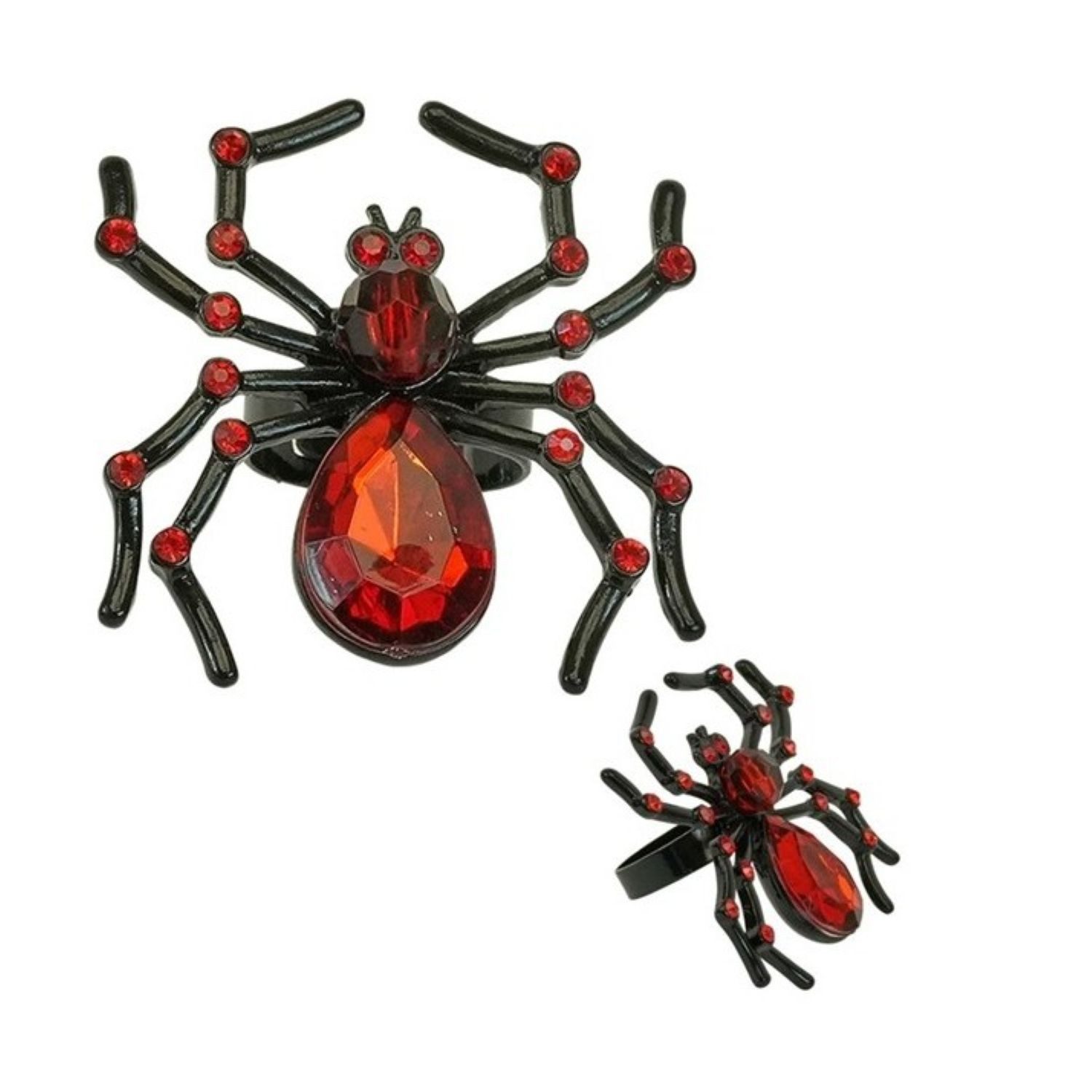 Kostüm Spinnenring mit Edelstein & Strass, Schwarz Rot