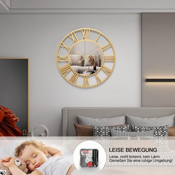 Jioson Wanduhr Spiegel Wanduhr 40cm Metall-Spiegel-Wanduhr, Retro Silent Wall Clock (Gold Wanduhren Modern Wohnzimmer mit Spiegel)