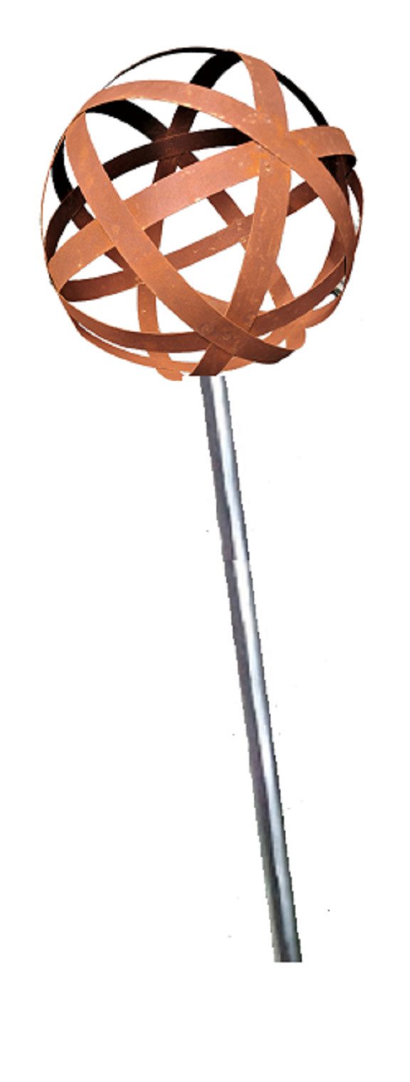 Jürgen Bocker - Gartenambiente Gartenstecker Rosenkugel Geflecht Cortenstahl Roststahl Stab 80 cm Geflechtkugel