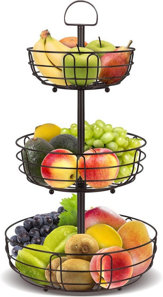 Diwzbyn Etagere 3-stöckige Obst-Etagere aus Metall im Bronzeton – stilvolle Obstschale, Metall, zur Aufbewahrung von Obst, Gemüse und Snacks für die Küche