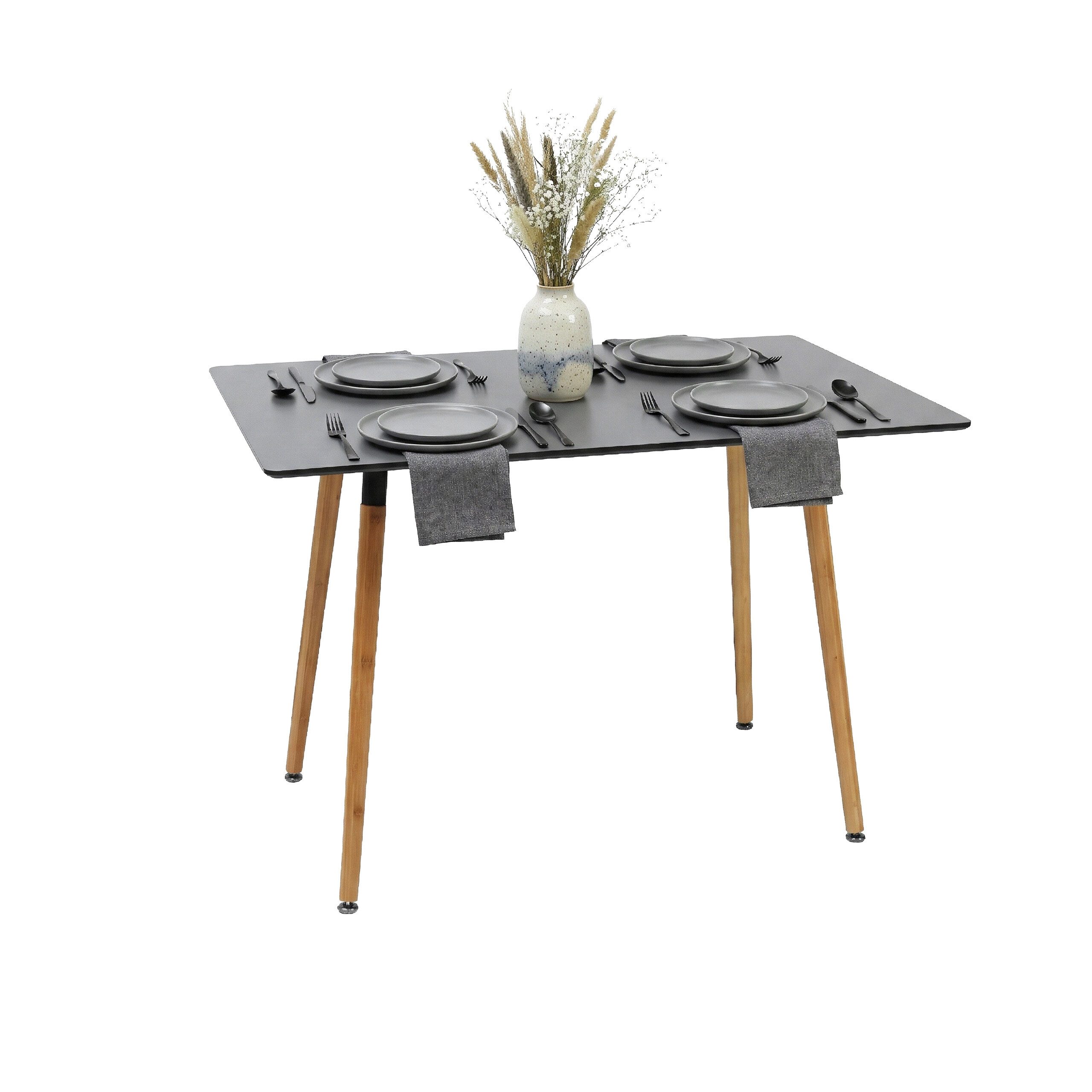relaxdays Esstisch Eckiger Esstisch mit Bambusbeinen, schwarz, 70 x 110 cm