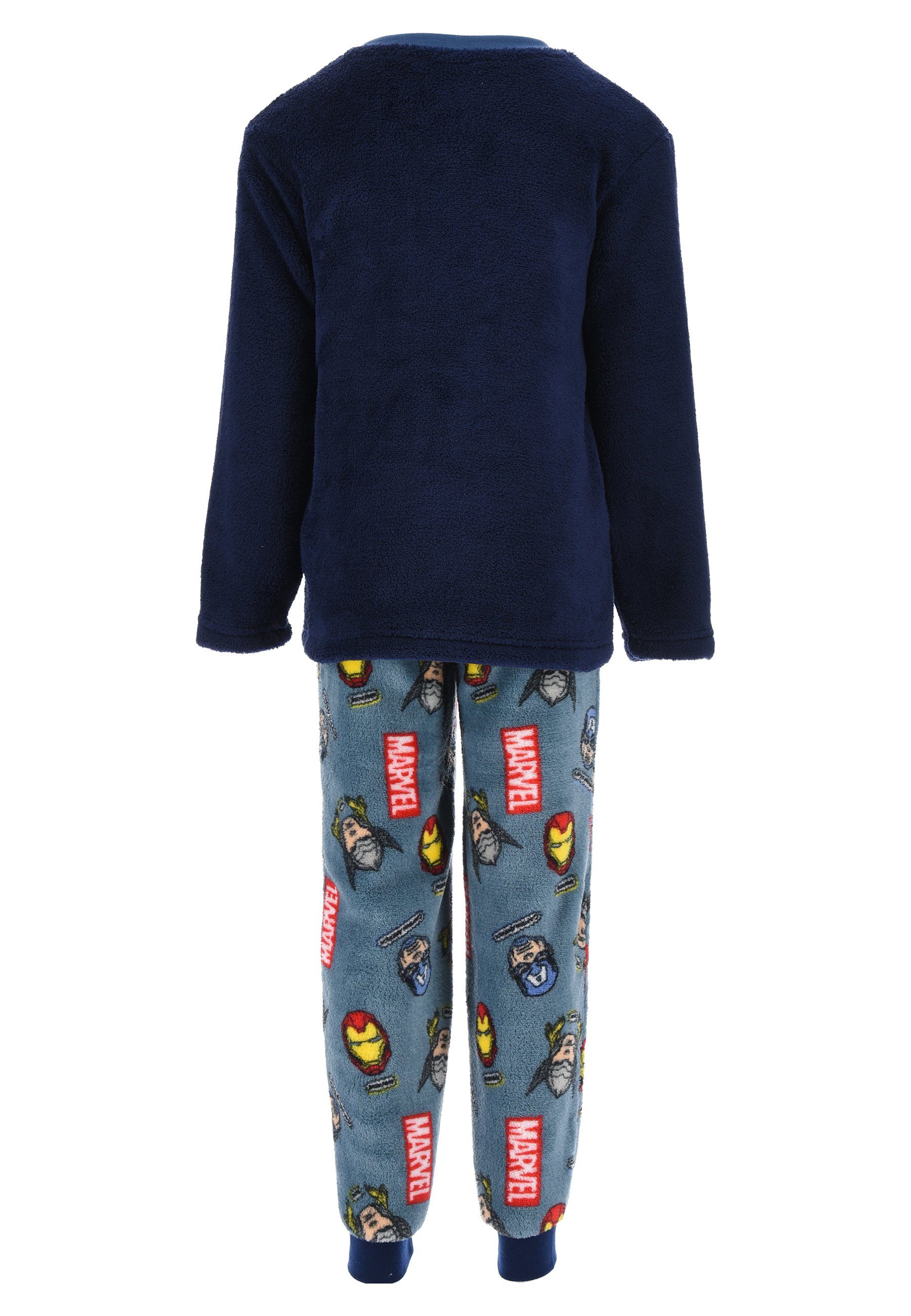 Schlafanzug Nachtwäsche Dunkel-Blau AVENGERS Hulk Pyjama Jungen Fleece Kinder The Ironman Thor