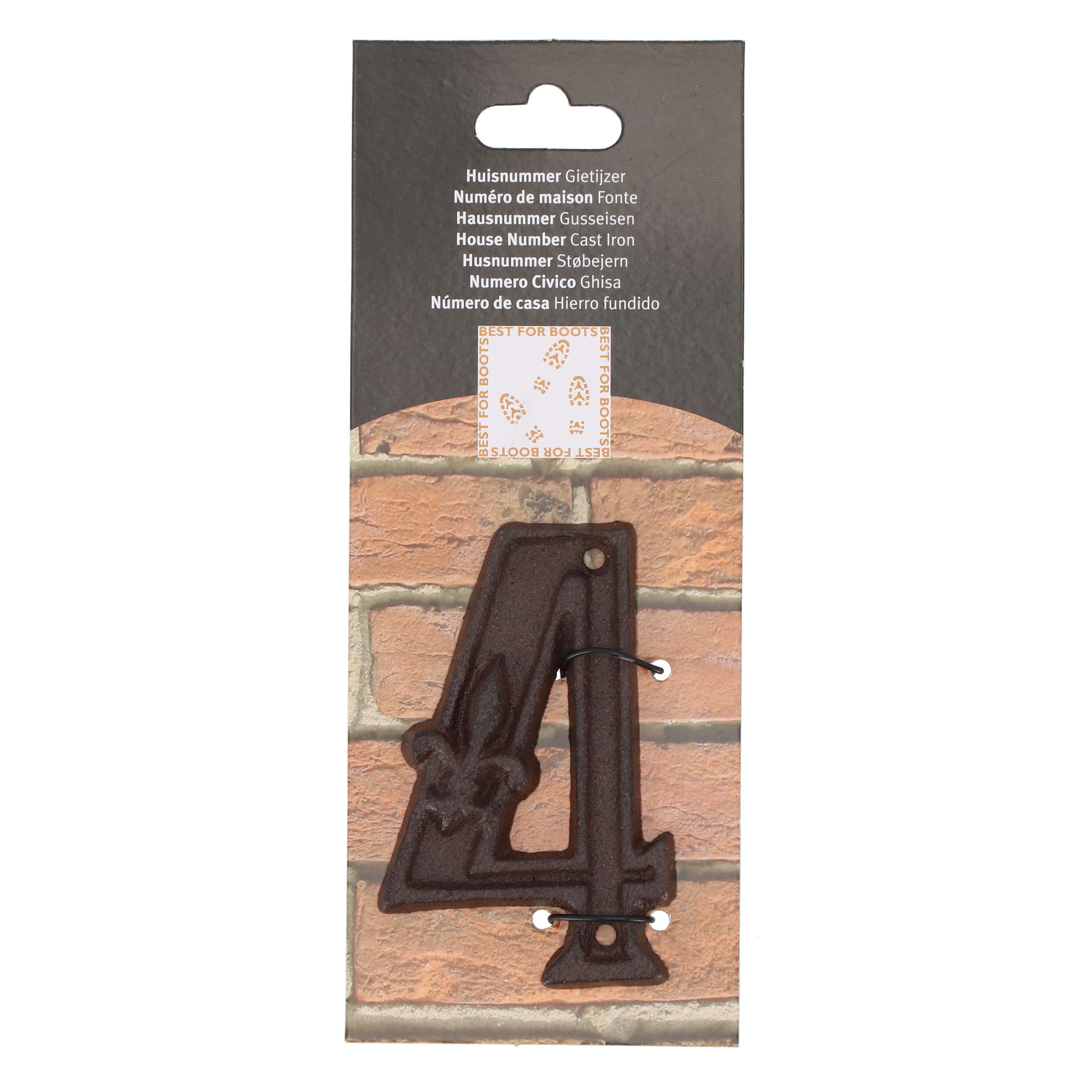 esschert design Briefkasten Gusseiserne Hausnummer "4" Robust, Rustikal und Zeitlos. In Braun.