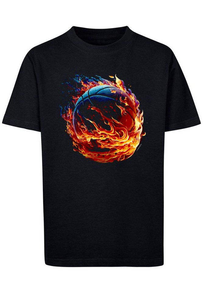 F4NT4STIC T-Shirt Basketball On Fire Sport UNISEX Print, Das Model ist 145  cm groß und trägt Größe 145/152