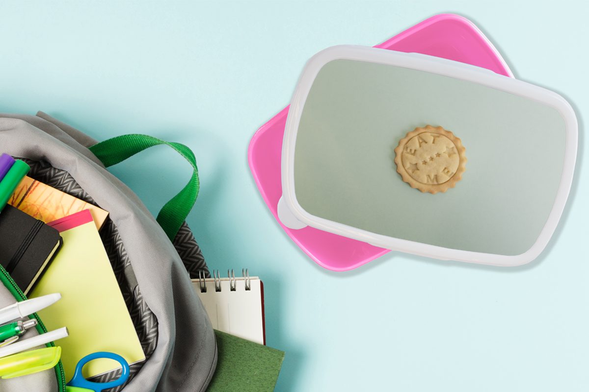 Mädchen, (2-tlg), Lunchbox rosa Brotbox Brotdose mit Snackbox, Kunststoff MuchoWow Kekse Erwachsene, für Botschaft, Kunststoff, Kinder,