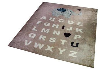 Kinderteppich Kinderteppich ABC Alphabet Spielteppich mit Elefant rosa, Carpetia, rund, Höhe: 5 mm