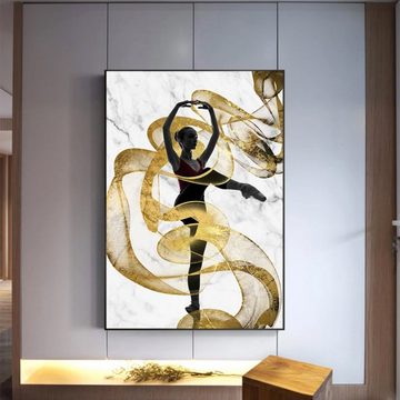 TPFLiving Kunstdruck (OHNE RAHMEN) Poster - Leinwand - Wandbild, Tänzerin am goldenen Band - 2 Motive in 17 Größen zur Auswahl - (Auch in DIN A4, DIN A3 und DIN A2 - Günstiges 3-er Set), Farben: Gold, Schwarz, Weiß - Größe: 13x18cm