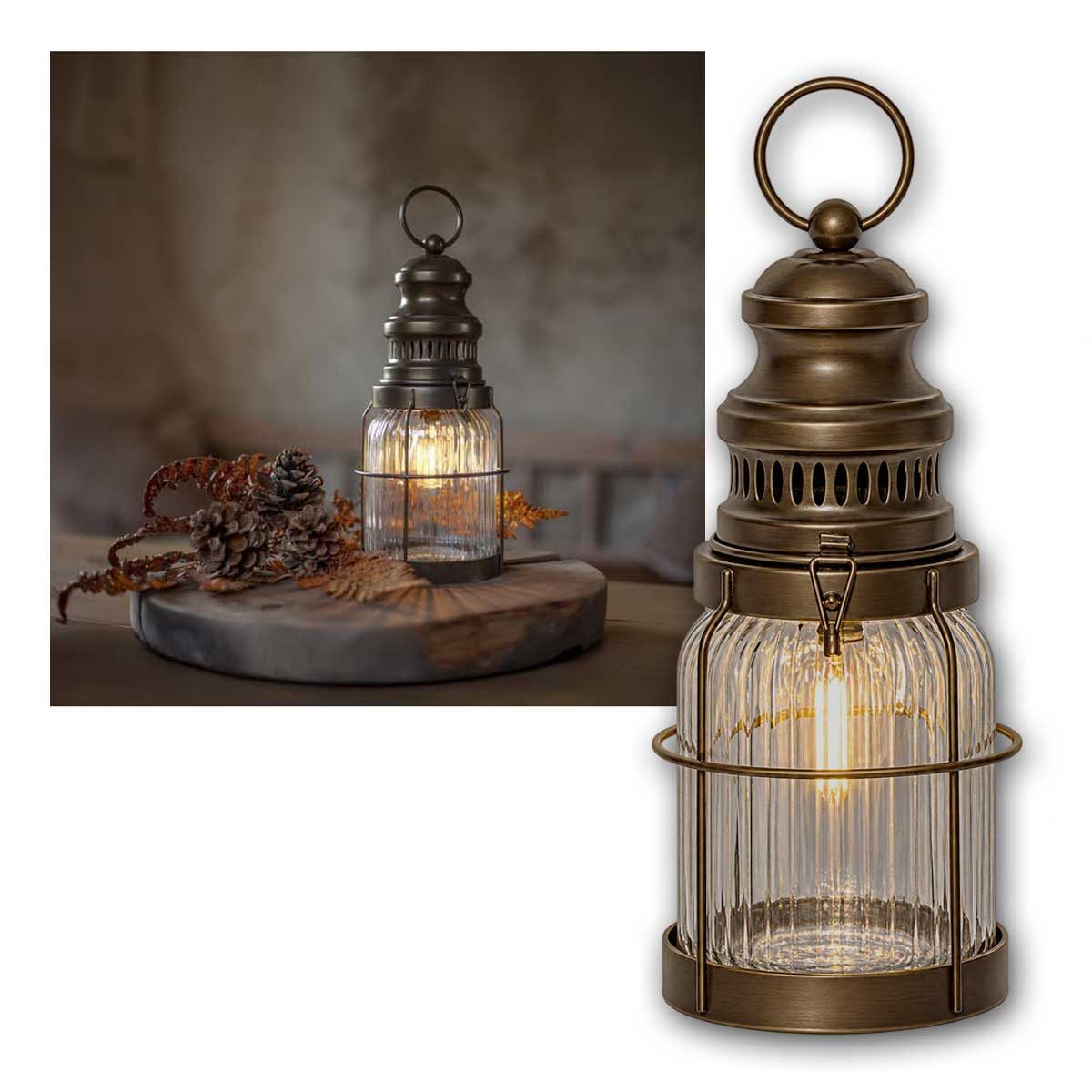 STAR TRADING LED Laterne LED Laterne AINA Metall/Glas, bronze, Timer, ww