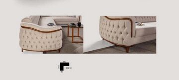 JVmoebel Ecksofa Beige Chesterfield Couch mit Holz Elementen Luxus Ecksofa Eckcouch, Made in Europe